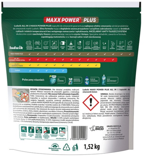 Kapsułki do zmywarek All in 1 95 sztuk cytrynowe Ludwik Maxx Power Plus