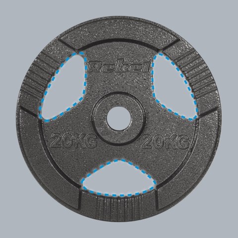 Obciążenie żeliwne olimpijskie 20kg, otwór 51mm, talerz z uchwytami, REBEL ACTIVE