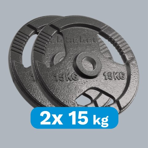 Obciążenie żeliwne olimpijskie zestaw 2x15kg, otwór 51mm, talerz z uchwytami, REBEL ACTIVE