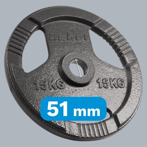 Obciążenie żeliwne olimpijskie zestaw 2x15kg, otwór 51mm, talerz z uchwytami, REBEL ACTIVE