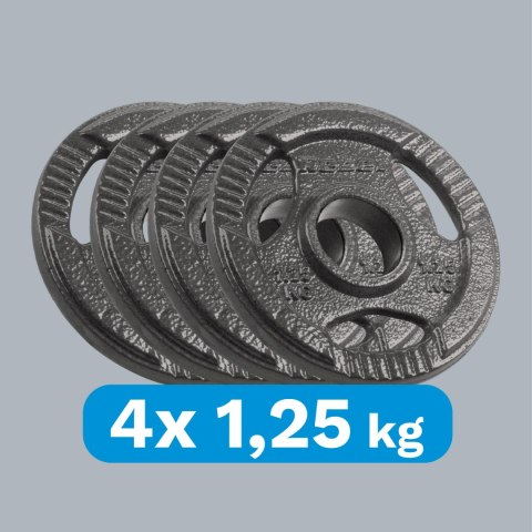 Obciążenie żeliwne olimpijskie zestaw 4x1.25kg, otwór 51mm, talerz z uchwytami, REBEL ACTIVE