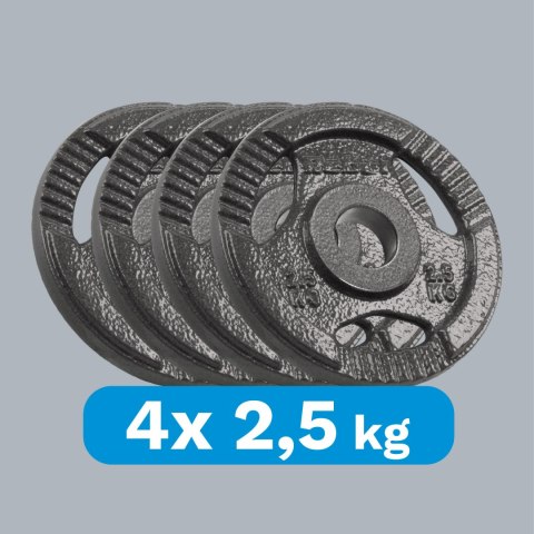 Obciążenie żeliwne olimpijskie zestaw 4x2.5kg, otwór 51mm, talerz z uchwytami, REBEL ACTIVE