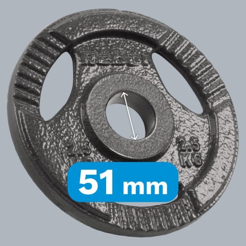 Obciążenie żeliwne olimpijskie zestaw 4x2.5kg, otwór 51mm, talerz z uchwytami, REBEL ACTIVE