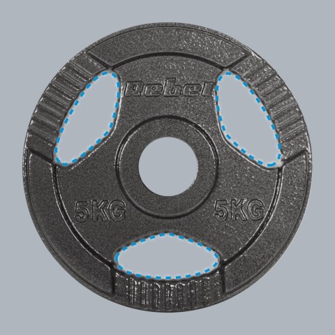 Obciążenie żeliwne olimpijskie zestaw 4x5kg, otwór 51mm, talerz z uchwytami, REBEL ACTIVE