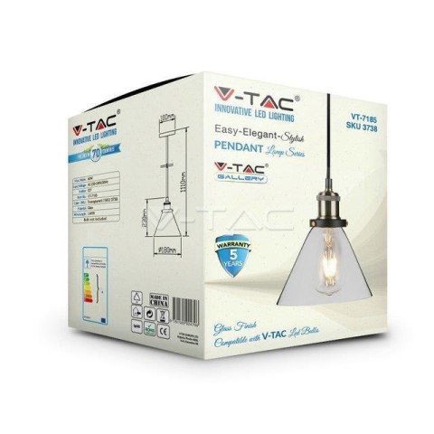 Oprawa Zwieszana V-TAC LOFT Vintage Szkło Transparent fi180 VT-7185