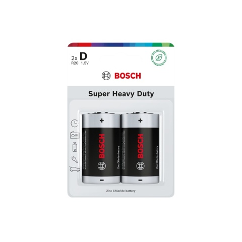 Baterie D 1.5V Super Heavy Duty 2 szt blister Bosch R20