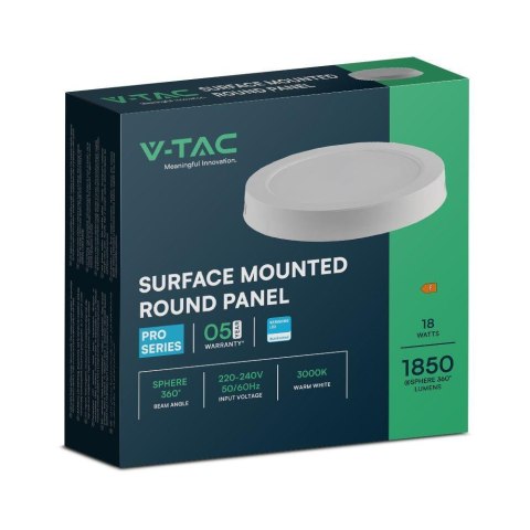 Panel Natynkowy V-TAC 18W LED SAMSUNG CHIP Okrągły 215x30mm VT-60018RD-S 6500K 1980lm