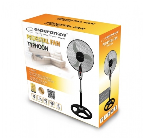 Wentylator stojący 40cm 3bieg oscylacja czarno-szary Esperanza Typhoon