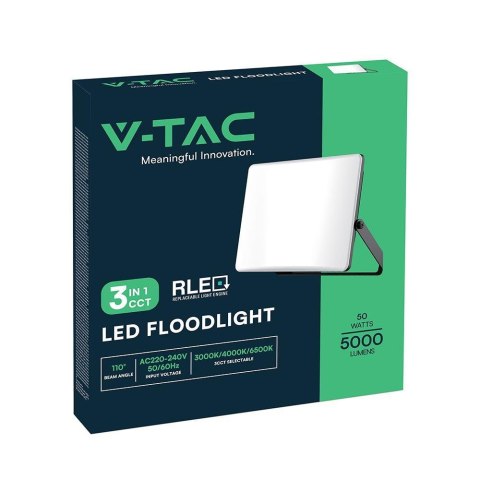 Projektor LED V-TAC 50W LED 3w1 CCT 100Lm/W Mleczny Klosz VT-44056CCT 3000-4000K-6500K 5000lm