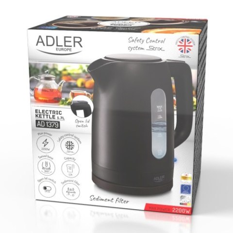 Adler Czajnik elektryczny 1,7 L | STRIX | Płaska grzałka | Automatyczne wyłączanie | czarny