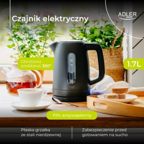 Adler Czajnik elektryczny 1,7 L | STRIX | Płaska grzałka | Automatyczne wyłączanie | czarny