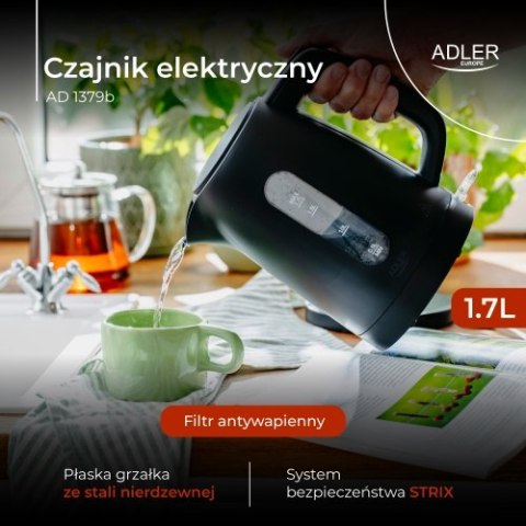 Adler Czajnik elektryczny 1,7 L | STRIX | Płaska grzałka | Automatyczne wyłączanie | czarny