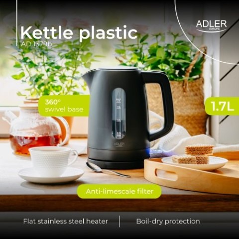 Adler Czajnik elektryczny 1,7 L | STRIX | Płaska grzałka | Automatyczne wyłączanie | czarny