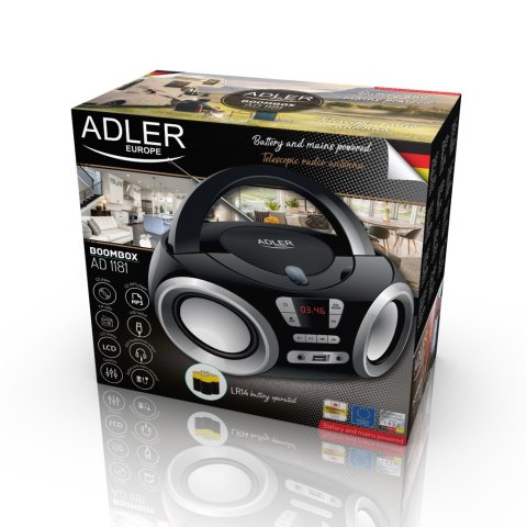 Adler Radio Boombox CD-MP3 | USB | FM Radio | AUX | Gniazdo słuchawkowe