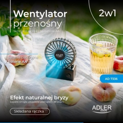 Adler Wentylator przenośny | Składana rączka | Na baterie AA
