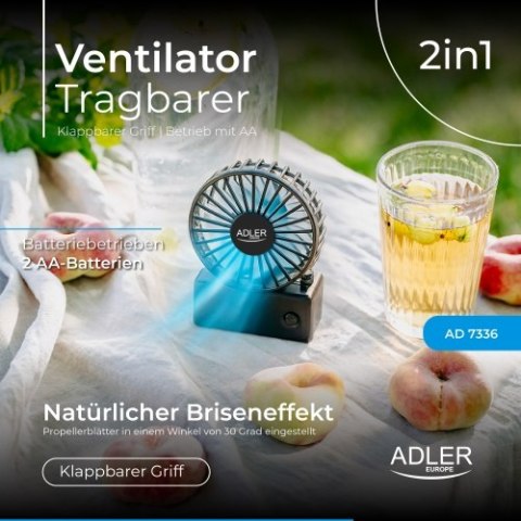 Adler Wentylator przenośny | Składana rączka | Na baterie AA