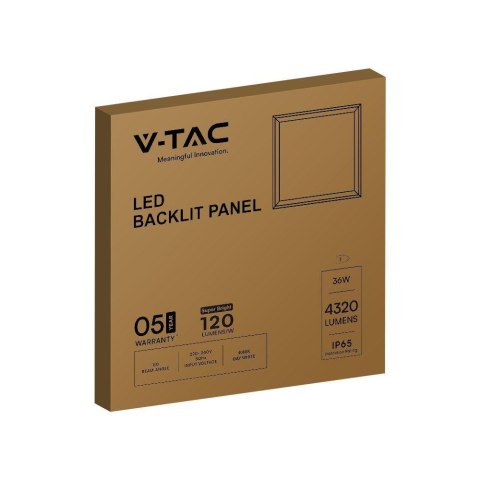 Panel LED V-TAC 36W 600x600 LED Backlight Hermetyczny IP65 120Lm/W VT-6235 4000K 4320lm