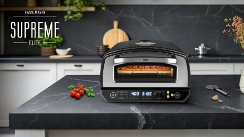 Piec do pizzy SUPREME ELITE 2200 W, 450 stopni, dwie grzałki, okno, LED, 33 cm, różna programy pieczenia