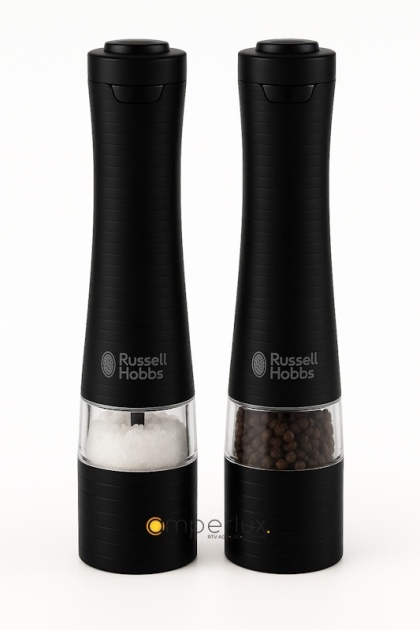Russell Hobbs Zestaw młynków do soli pieprzu na baterie ze stali nierdzewnej czarny