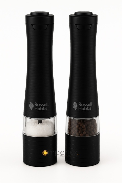 Russell Hobbs Zestaw młynków do soli pieprzu na baterie ze stali nierdzewnej czarny