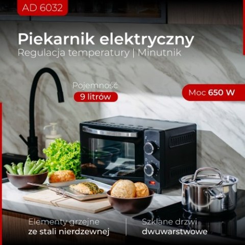 Adler Piekarnik elektryczny 9L | Regulacja temperatury | Minutnik |