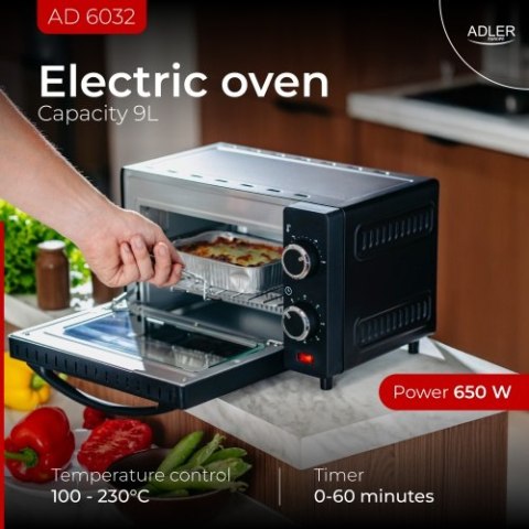 Adler Piekarnik elektryczny 9L | Regulacja temperatury | Minutnik |