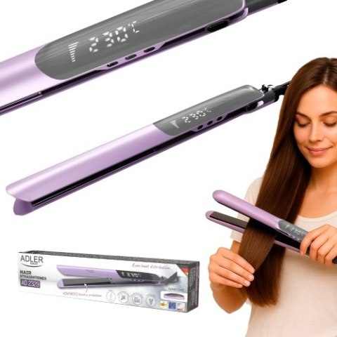 Adler Prostownica do włosów keratynowa | Powłoka ceramiczno-keratynowa | Wyświetlacz LCD | 6 poziomów temp. | Etui + rękawiczka termic
