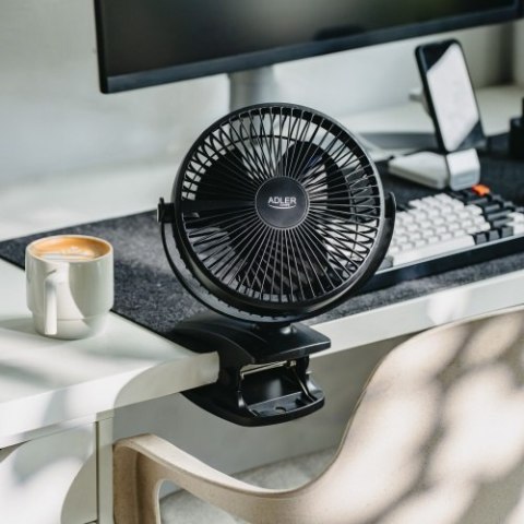 Adler Wentylator biurkowy z klipsem |Akumulatorowy| 15,5 cm | 360° obrót| USB-C |