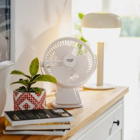 Adler Wentylator biurkowy z klipsem |Akumulatorowy| 15,5 cm | 360° obrót| USB-C |