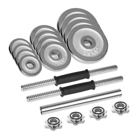 Hantle żeliwne chromowane regulowane w walizce z gryfem, zestaw 20kg REBEL ACTIVE