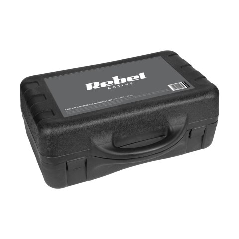 Hantle żeliwne chromowane regulowane w walizce z gryfem, zestaw 30kg REBEL ACTIVE