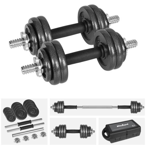 Hantle żeliwne regulowane w walizce z gryfem, zestaw 15kg REBEL ACTIVE