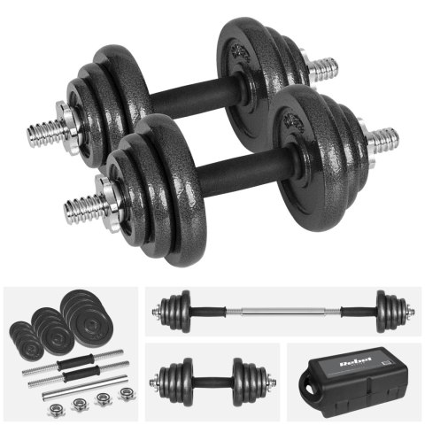 Hantle żeliwne regulowane w walizce z gryfem, zestaw 20kg REBEL ACTIVE