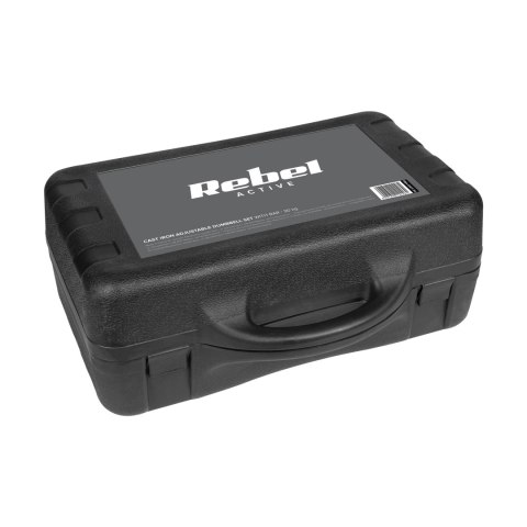 Hantle żeliwne regulowane w walizce z gryfem, zestaw 30kg REBEL ACTIVE