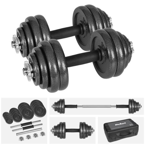 Hantle żeliwne regulowane w walizce z gryfem, zestaw 30kg REBEL ACTIVE