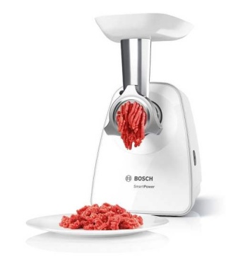 Maszynka do mielenia mięsa Bosch MFW2515W + wyciskarka soku, do kiełbasy