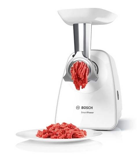 Maszynka do mielenia mięsa Bosch MFW2515W + wyciskarka soku, do kiełbasy