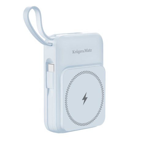 Power bank indukcyjny 10000 mAh Mag Safe z kablem niebieski Kruger&Matz