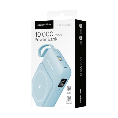 Power bank indukcyjny 10000 mAh Mag Safe z kablem niebieski Kruger&Matz