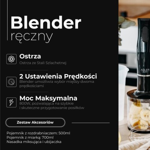 Adler Blender ręczny-|Zestaw | Pojemnik 500ml | Pojemnik z miarką: 700ml