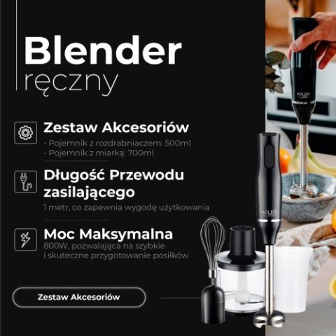 Adler Blender ręczny-|Zestaw | Pojemnik 500ml | Pojemnik z miarką: 700ml