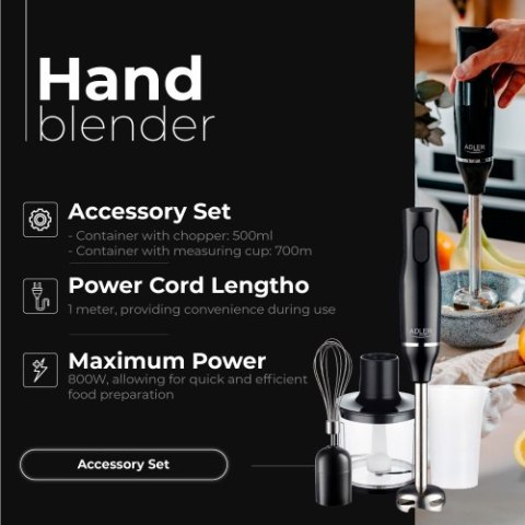 Adler Blender ręczny-|Zestaw | Pojemnik 500ml | Pojemnik z miarką: 700ml