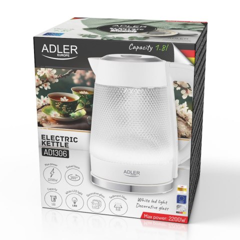 Adler Czajnik elektryczny szklany | Pojemność 1,8 L | Podświetlenie LED
