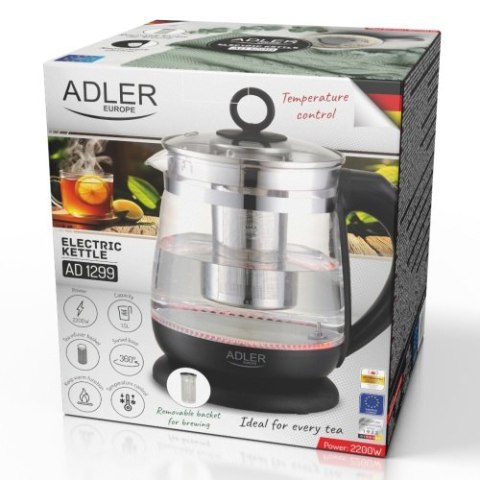 Adler Czajnik szklany 1,5 L z zaparzaczem i regulacją temperatury | 1,5 L | LED | 60-100°C |