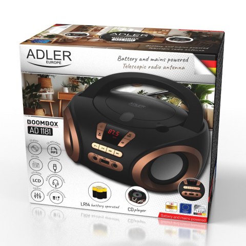 Adler Radio Boombox CD-MP3 | USB | FM Radio | AUX | Gniazdo słuchawkowe