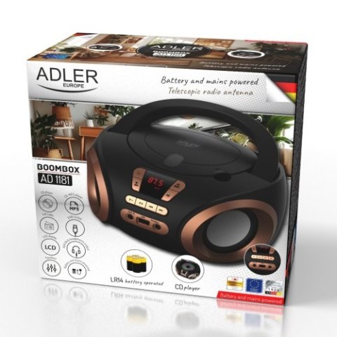 Adler Radio Boombox CD-MP3 | USB | FM Radio | AUX | Gniazdo słuchawkowe