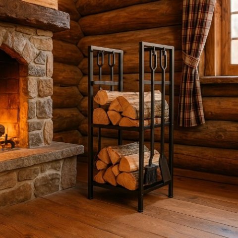 Adler Stojak na drewno kominkowe z zestawem narzędzi