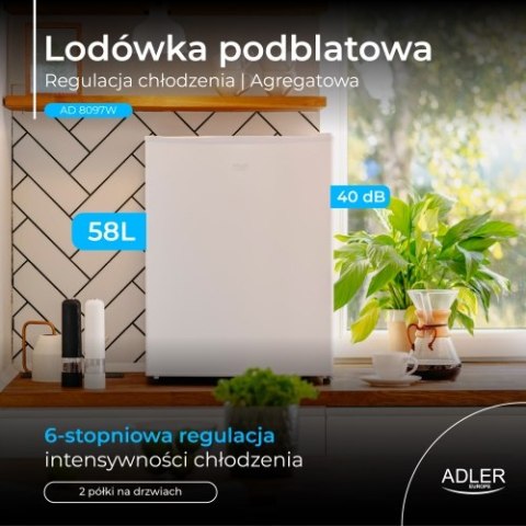 Adler Wolnostojąca lodówka podblatowa 58L| Metalowe drzwi | Regulacja chłodzenia | Agregatowa | Biała
