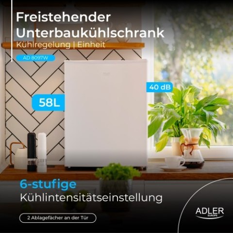 Adler Wolnostojąca lodówka podblatowa 58L| Metalowe drzwi | Regulacja chłodzenia | Agregatowa | Biała