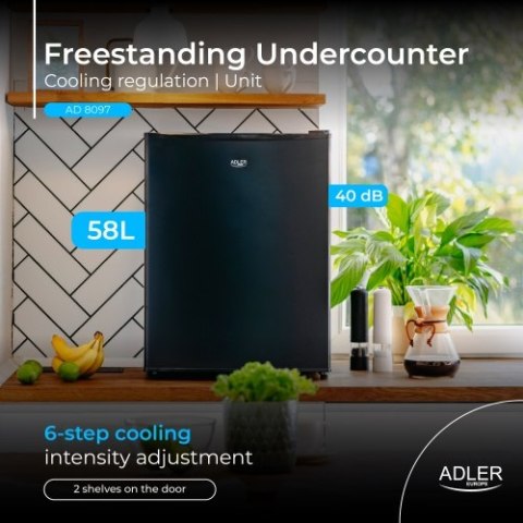 Adler Wolnostojąca lodówka podblatowa 58L| Metalowe drzwi | Regulacja chłodzenia | Agregatowa | Czarna